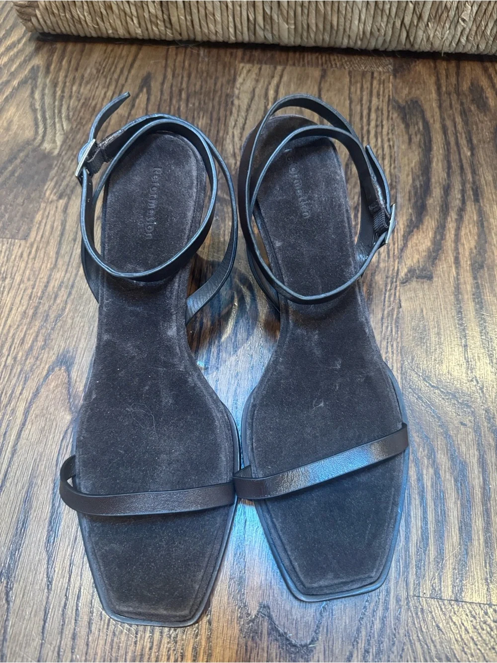 Reformation Lina Boss Leather Brown Suede Wedge Sandals with Ankle Strap